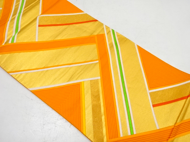 JAPANESE KIMONO / ANTIQUE FUKURO OBI / SILK / WOVEN GEOMETRIC